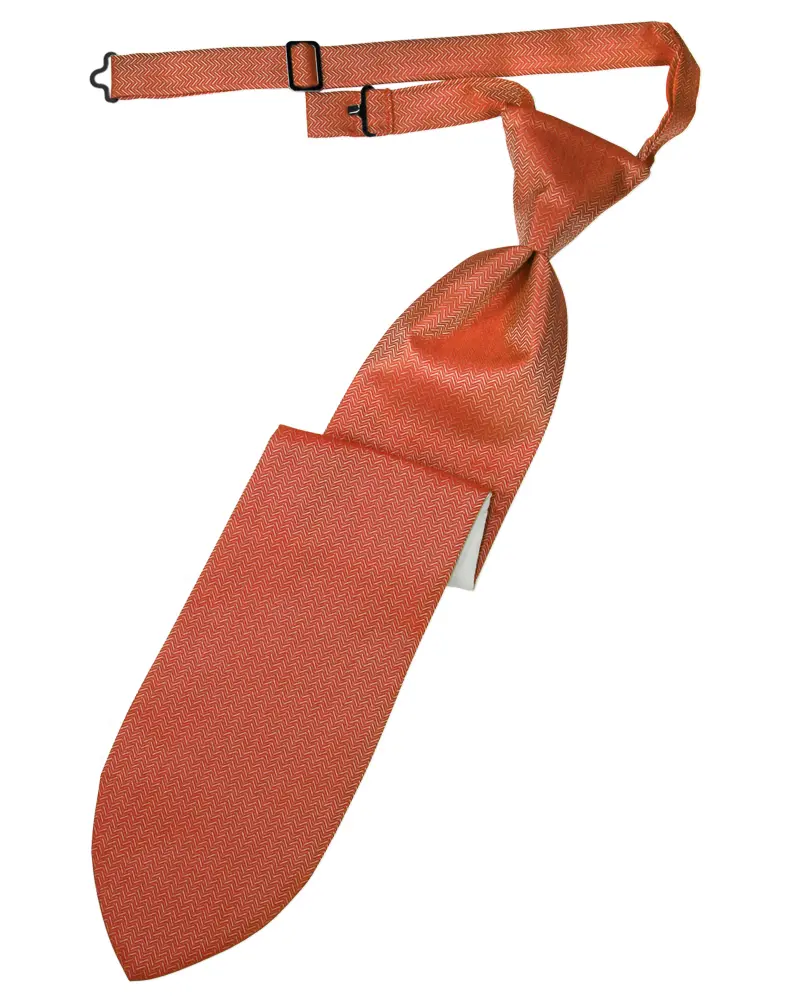 Herringbone Persimmon Long Tie - MENS - HEPRSE - Pre-tied 1 Herringbone Persimmon Long Tie - MENS - HEPRSE - Pre-tied